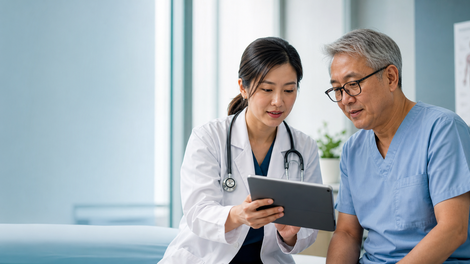 Physician and senior healthcare professional reviewing NCD information